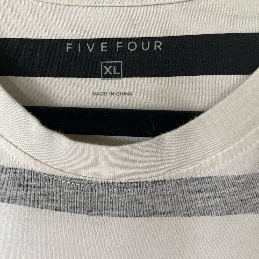 Five Four Short Sleeve T Shirt Size XL White Gray Stripes 100% Cotton - Picture 3 of 4
